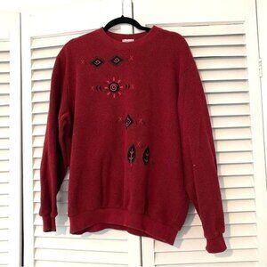 Vintage Bon Worth Size Medium 80s Red Sweater With Swirl Details Holiday